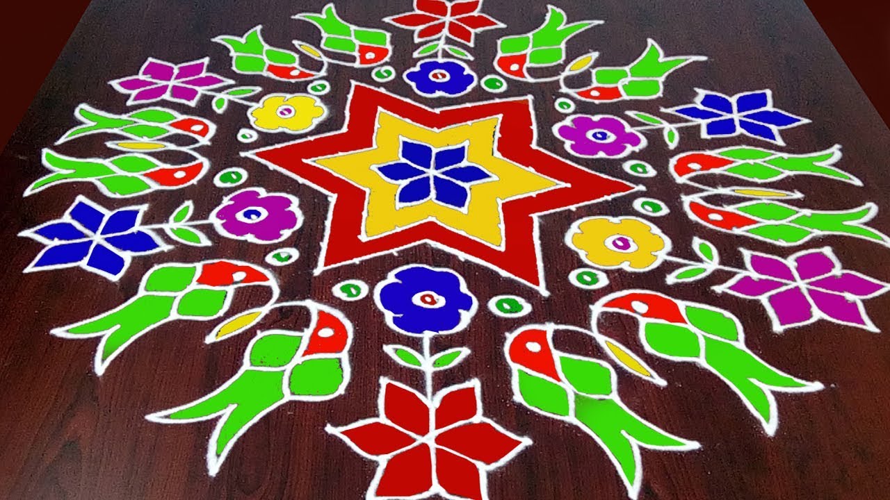 Parrot Rangoli With 21 x 11 Middle || Colourful Parrot Muggulu || Parrot Kolam || Fashion World Parrot Rangoli With 21 x 11 Middle || Colourful Parrot Muggulu || Parrot Kolam || Fashion World #1