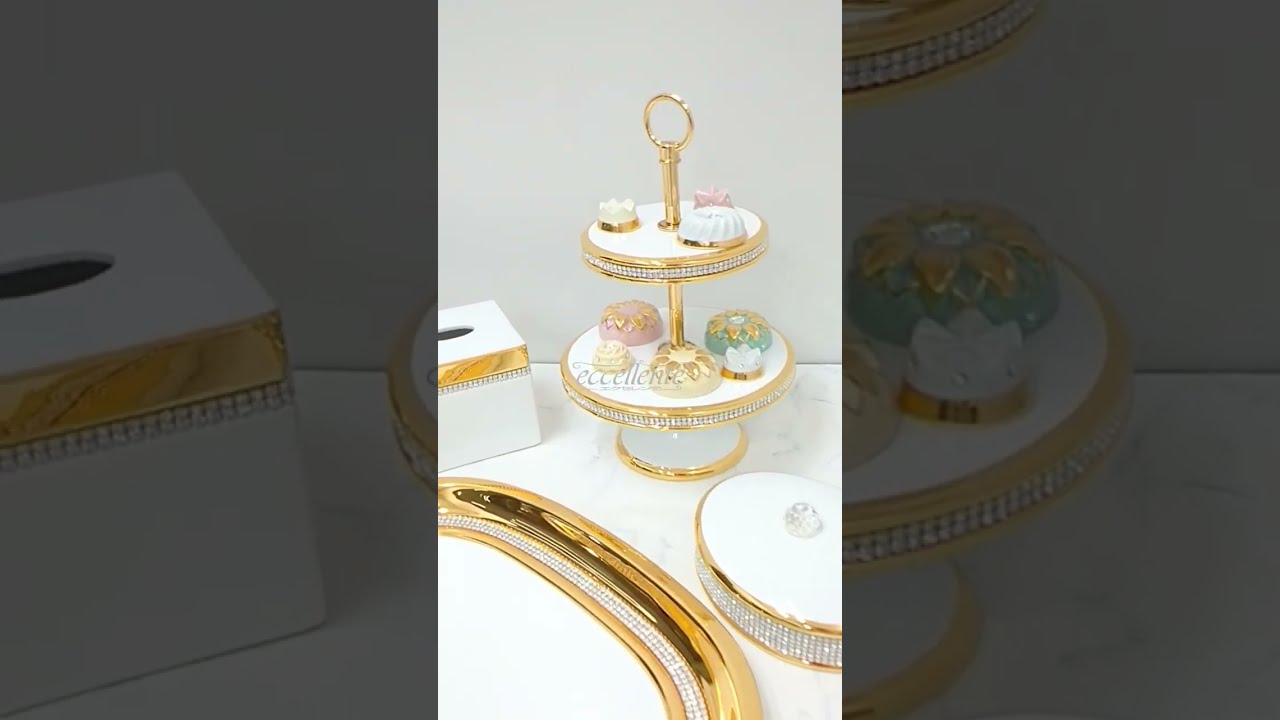 イタリア製 ケーキスタンド2段脚付 Crystal White｜Cake Stand 2