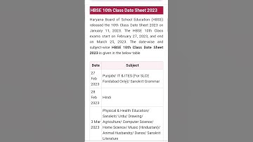 HBSE 10th date sheet 2023 || 27 Feb sa 25 March 2023 ||