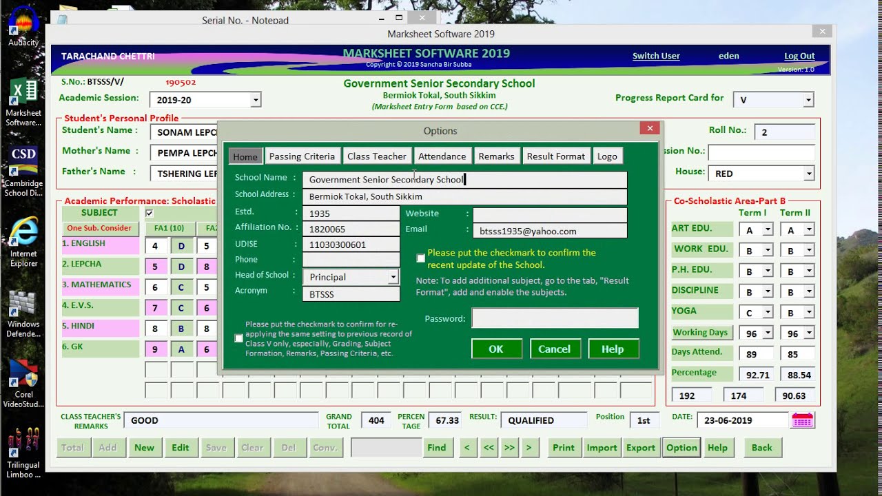 Setting up Attendance in Marksheet Software 2019
