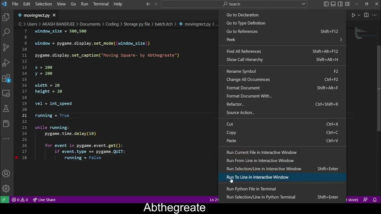 How to make a square move in pygame #python - YouTube