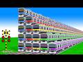 【踏切アニメ】あぶない電車【カンカン】電車 5 Train Climbing Pynamid🚦 Fumikiri 3D Train Railroad Crossing Animation