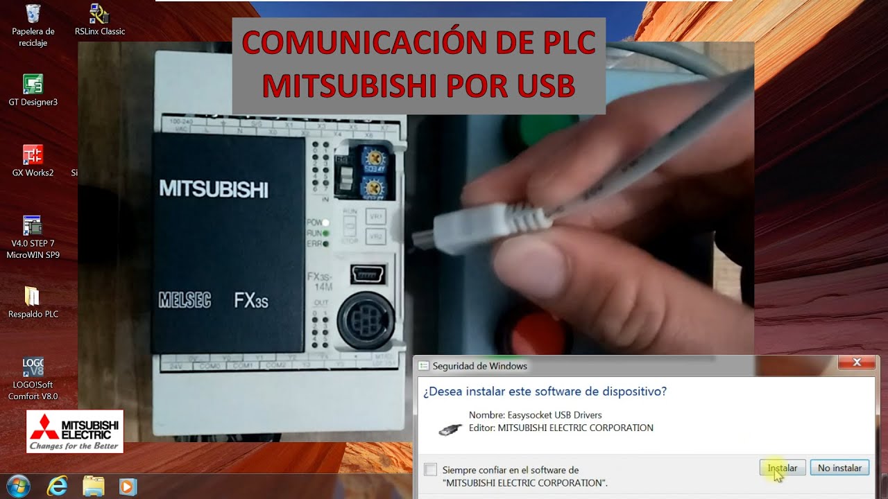 Comunicación a PLC Mitsubishi mediante puerto USB (instalar controladores/drives)