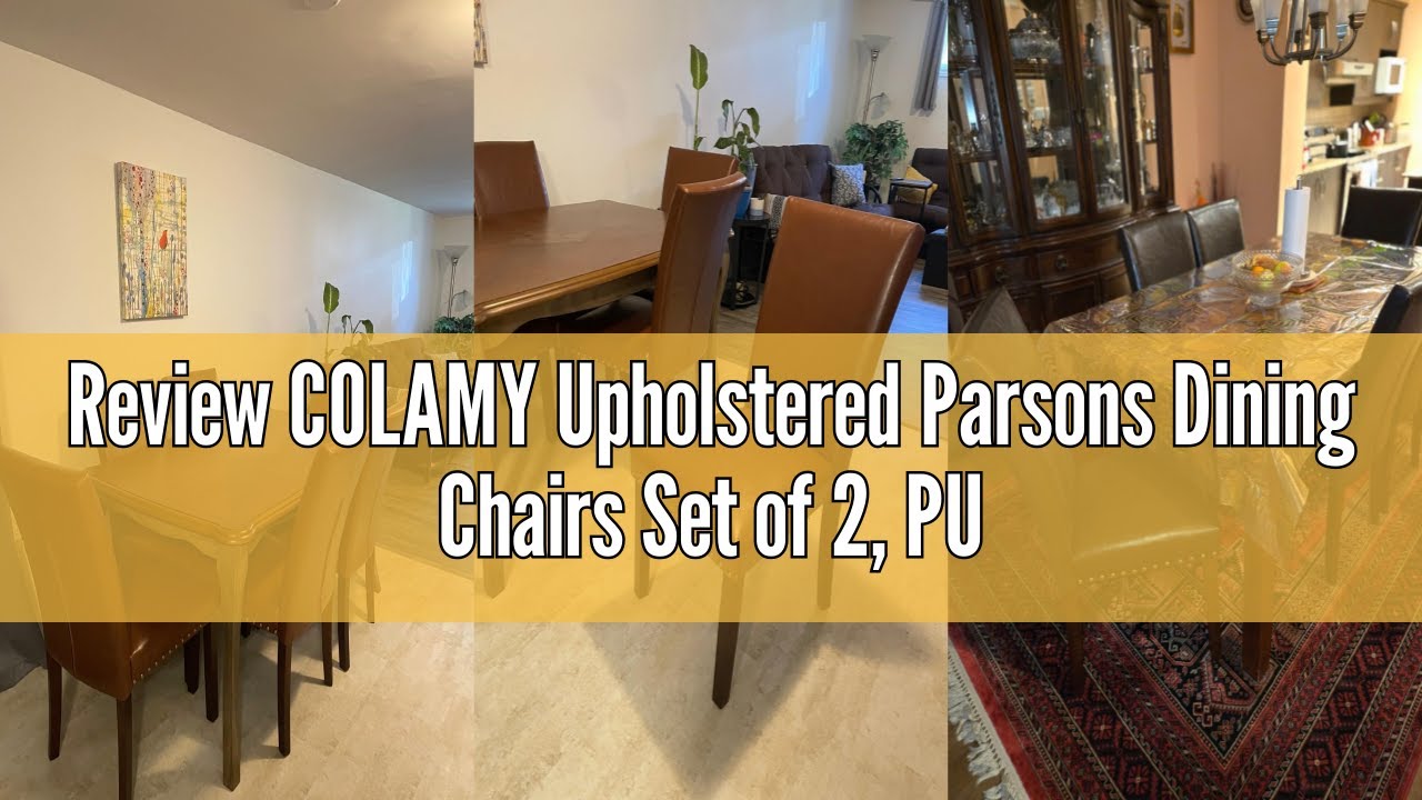 Review COLAMY Upholstered Parsons Dining Chairs Set of 2, PU Leather Dining Room Kitchen Side Chair