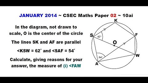 Paper2-CSEC-MATHS-288 ~ Circle Geometry: Inscribed Angle Theorem ~ January 2014 Number 10ai
