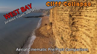 WEST BAY CLIFF COLLAPSE (Pre/Post Aerial Cinematic), Jurassic Coast, Dorset, UK By Drone - 4K