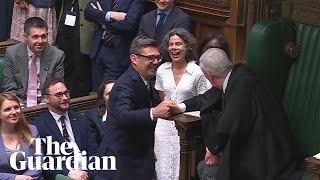 Commons erupts in cheers and heckling as Andy Burnham sworn in as MP