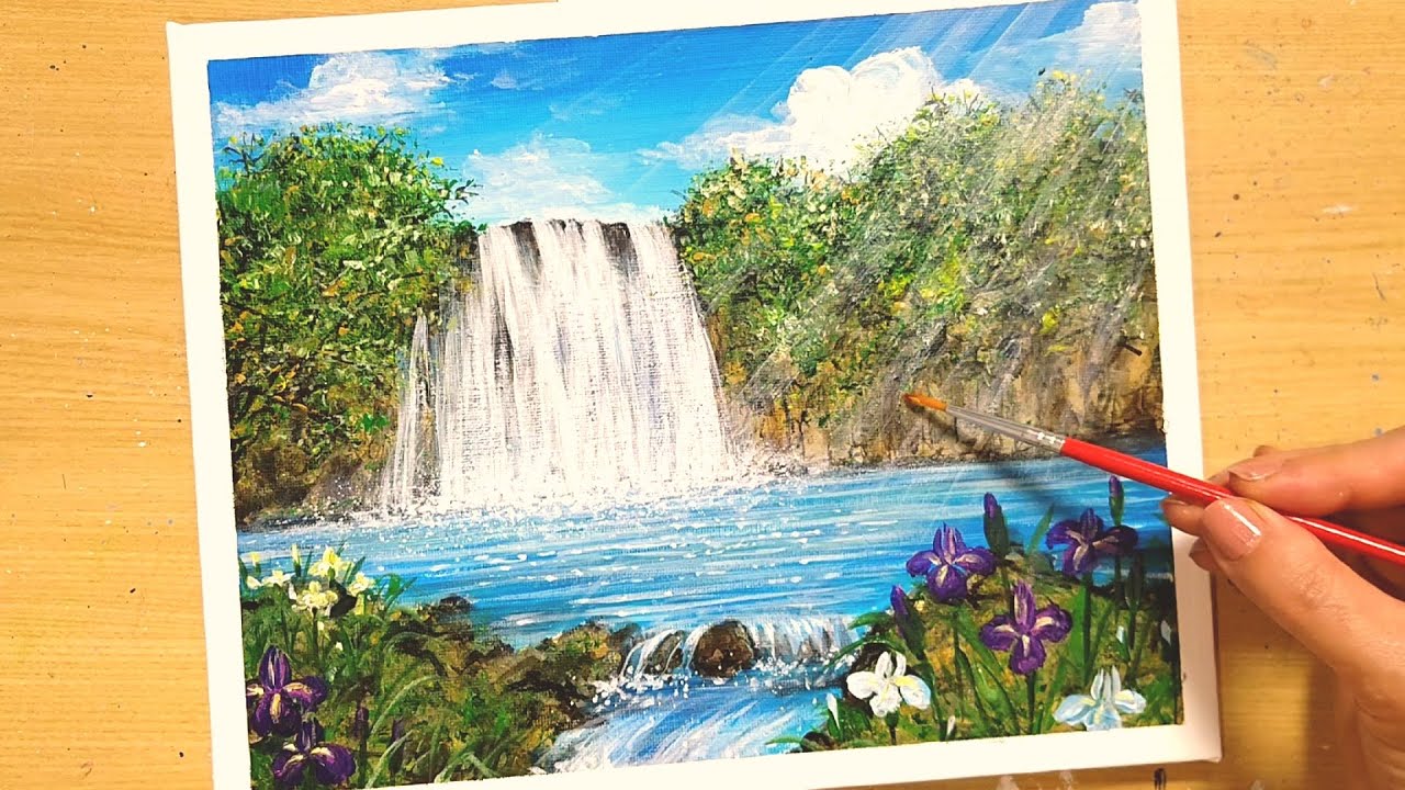 How to draw [Beautiful Waterfall] with acrylic paint / acrylic