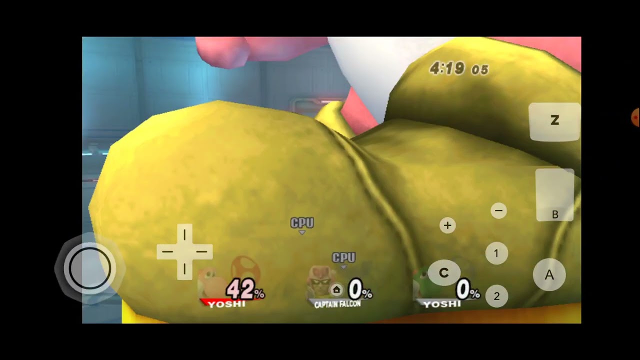 SSBB: Giant Growing Pink Yoshi vs Captain Falcon & Green Yoshi