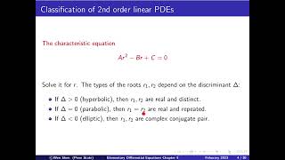 V9-12: PDE classification, method of characteristic, examples. Elementary Differential Equations