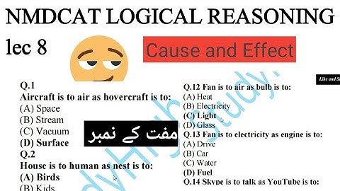 NMDCAT 2021-Logical Reasoning lec 8-15 Easy Logical MCQS-StudyHigh. Pk  MDCAT 2021
