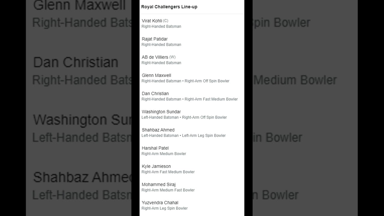 MI vs RCB | RCB Playing 11 | Game 1 | 2021 | 