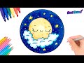 Cómo dibujar un PAISAJE DE LUNA KAWAII - dibujos fáciles Paso a paso