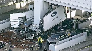 A toll-taker was killed when truck plowed into line of cars at the
s.f.-oakland bay bridge toll plaza early saturday. chopper 5 shows
scene mid-morni...