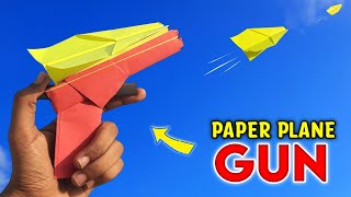 Paper Plane launching Gun | how to make origami paper plane launcher | Rubberband gun making