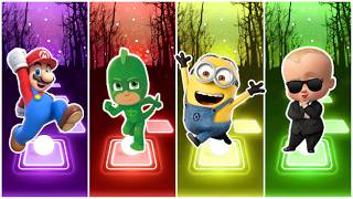 Mario VS PJMasks VS Minions VS BabyBoss || Tiles Hop battle . CoffinDance song