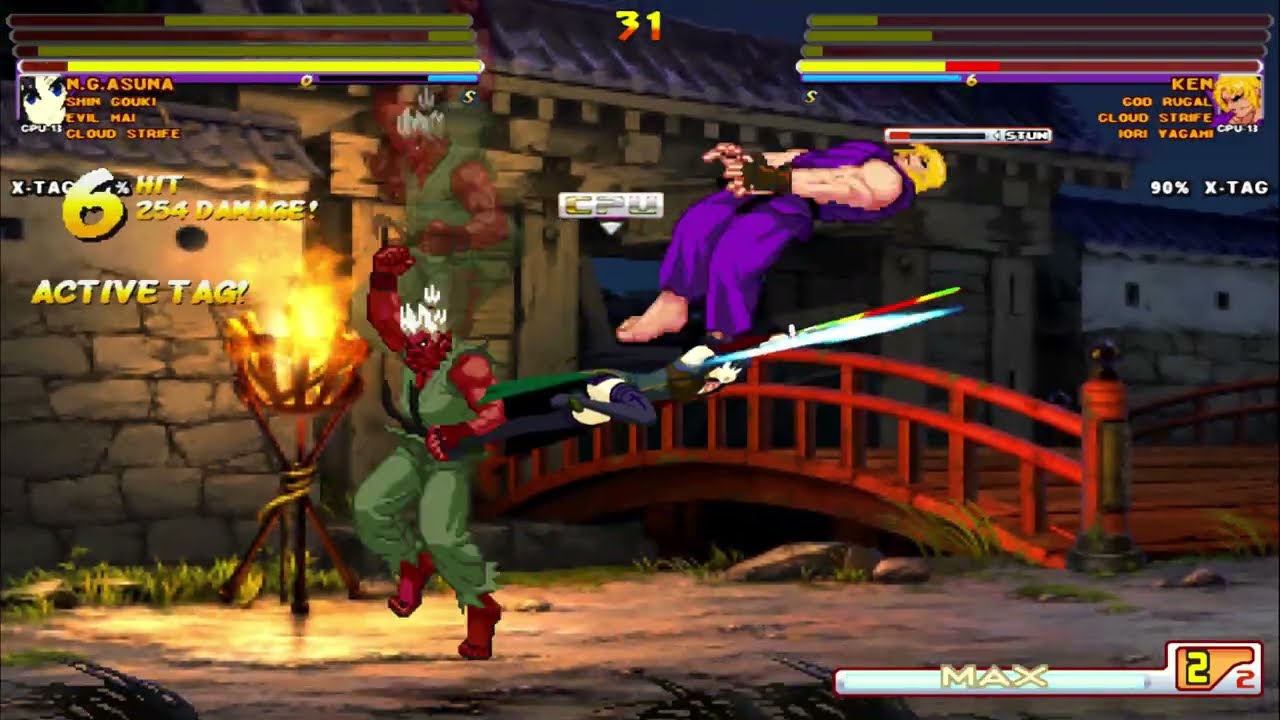 [4K] MUGEN: Team NG Asuna, Shin Gouki, Evil Mai, Cloud Strife vs Ken, God Rugal, Cloud Strife, Iori