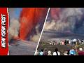 Crowd Gathers to Watch IMMENSE Volcano Eruption Spewing Lava Into the Sky