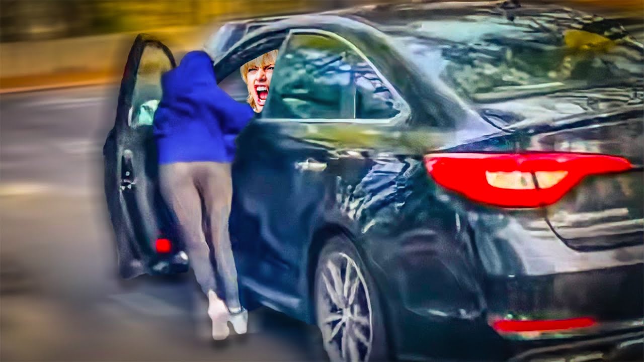 Karen drives off with person in door...