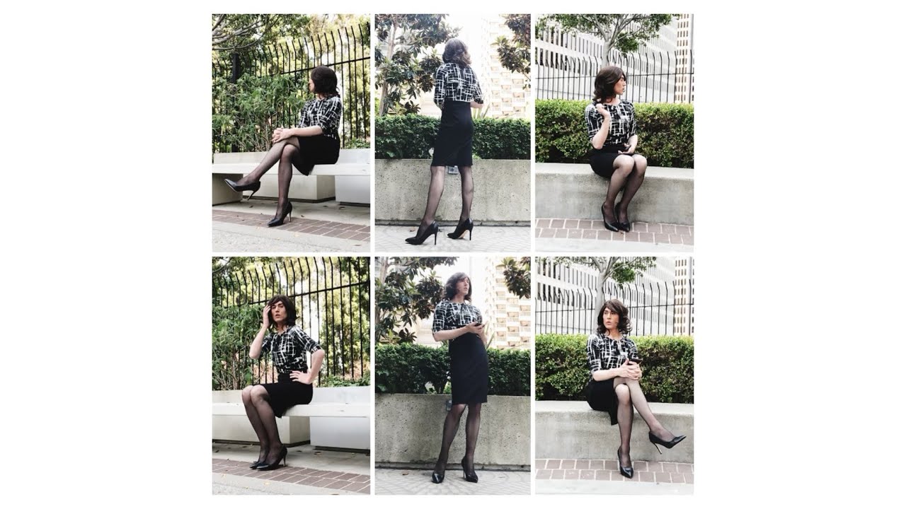 (#crossdressing) weekday outing - downtown park dressed like an office lady on lunch break