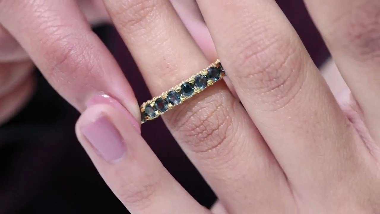 London Blue Topaz Half Eternity Ring, London Blue Topaz and Diamond Ring