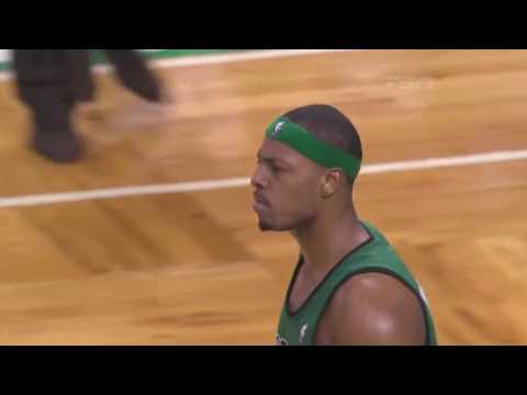 Paul Pierce Destroys Chris Bosh (his manhood) With a Poster Dunk vs Raptors 09-10