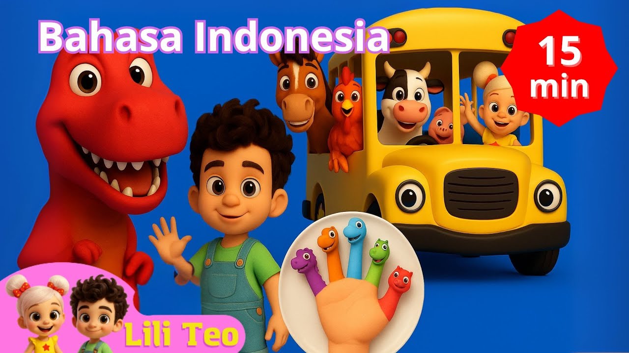 Roda Bus + Dinosaur Family Finger 🦖 | 15 Menit Lagu Anak Seru | Lili dan Teo
