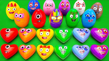 Rainbow Eggs CLAY: Finding Smiling Critters in Heart Box with SLIME Coloring! Satisfying ASMR Videos