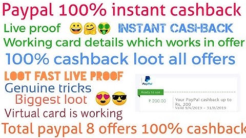 Paypal 8 working offers loot 100% cashback virtual card workng live proof 😍