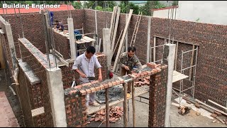 Construction Techniques of Concrete Pillars and Solid Brick Wall Installation for Buildings