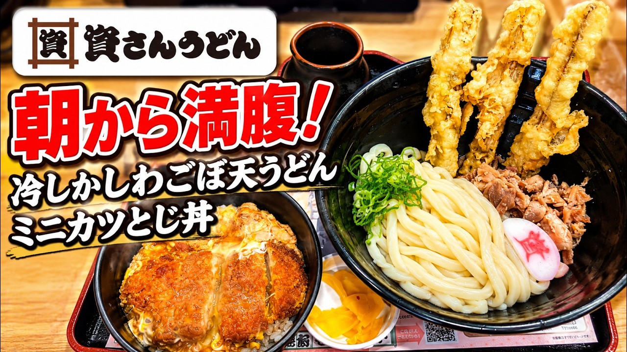 資さんうどん 倉見店 】冷やしかしわごぼ天うどん＋ミニカツとじ丼