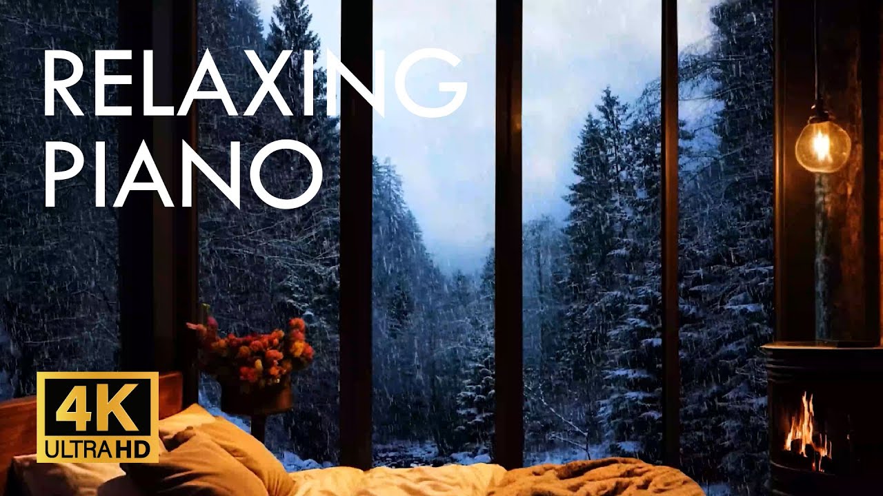 Winter Cozy Porch Ambience ☕ Snowy Day with Relaxing Piano Music ...