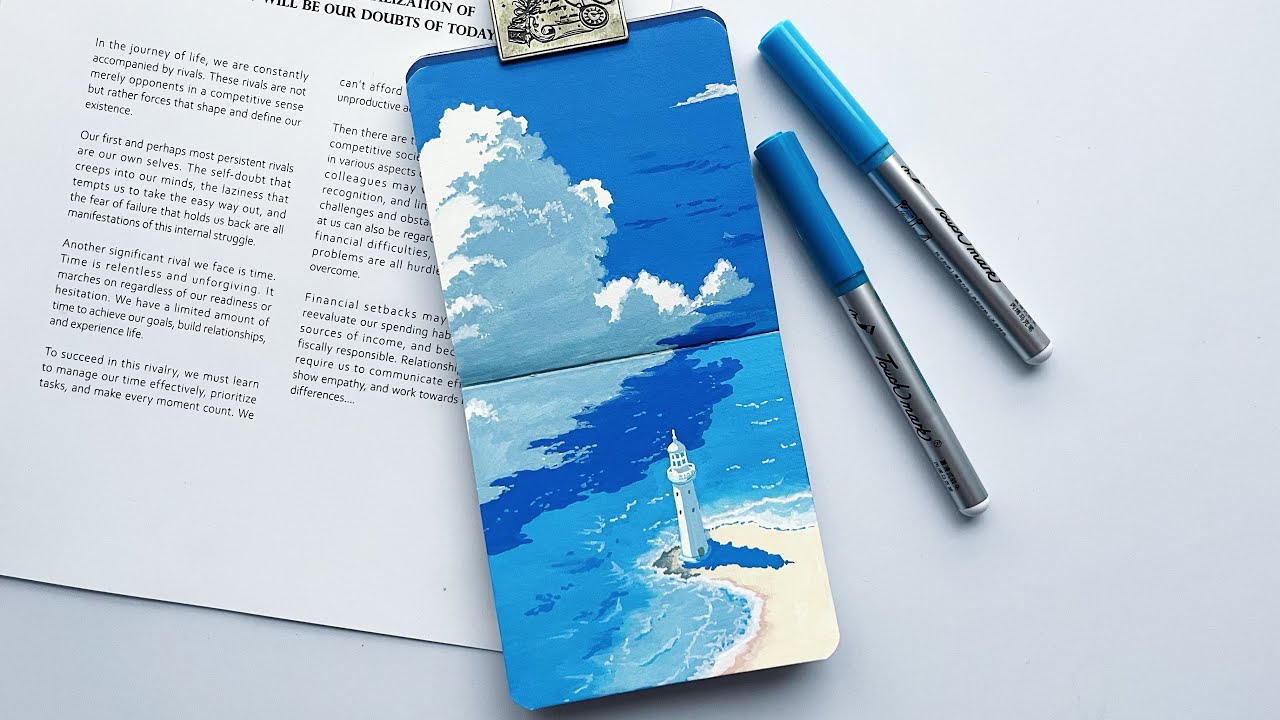 How to Draw a Detailed Lighthouse Seascape with Acrylic Markers 