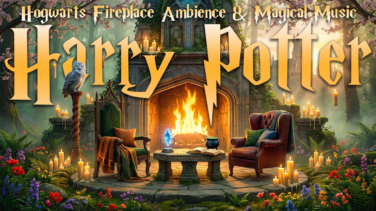 Ethereal Spring in the Forbidden Forest 🌿 Enchanted Fireplace Ambience | Harry Potter Music