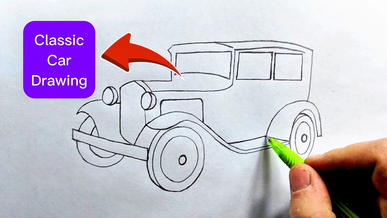 How To Draw a Realistic Car - Basic Car Drawing - Antique Classic Car