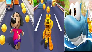Talking Dog: Puppy Surf Runner VS Garfield™ Rush VS 🐳 Run Fish Run 🐳 Gameplay screenshot 2