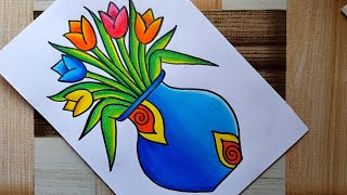 Easy And Simple Flower Pot Drawing Flower Vase Drawing How To Draw Flower Pot Drawing Easy