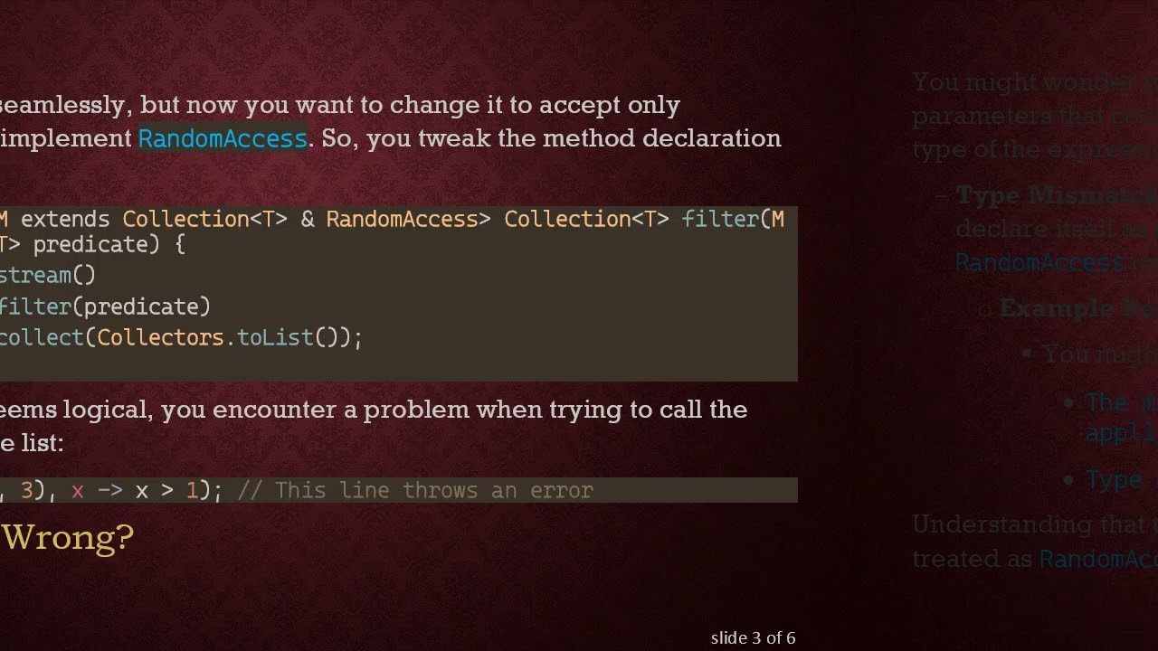 Understanding Generics in Java: Filtering Collection T  with RandomAccess