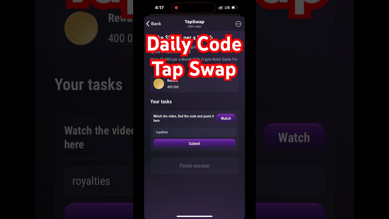 New Update Tap Swap || Daily Combo Code ||  