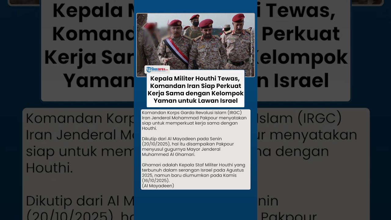 Komandan Iran Nyatakan Siap Perkuat Kerja Sama dengan Houthi seusai Israel Bunuh Jenderal Ghamari