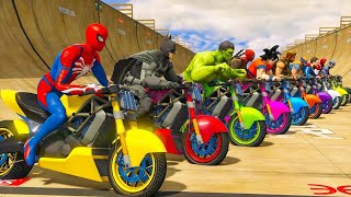 SPIDER HERO vs TUNG TUNG SAHUR Motorcycle Race on Rainbow Spider Bridge! 😱 GTA 5 Mods screenshot 2