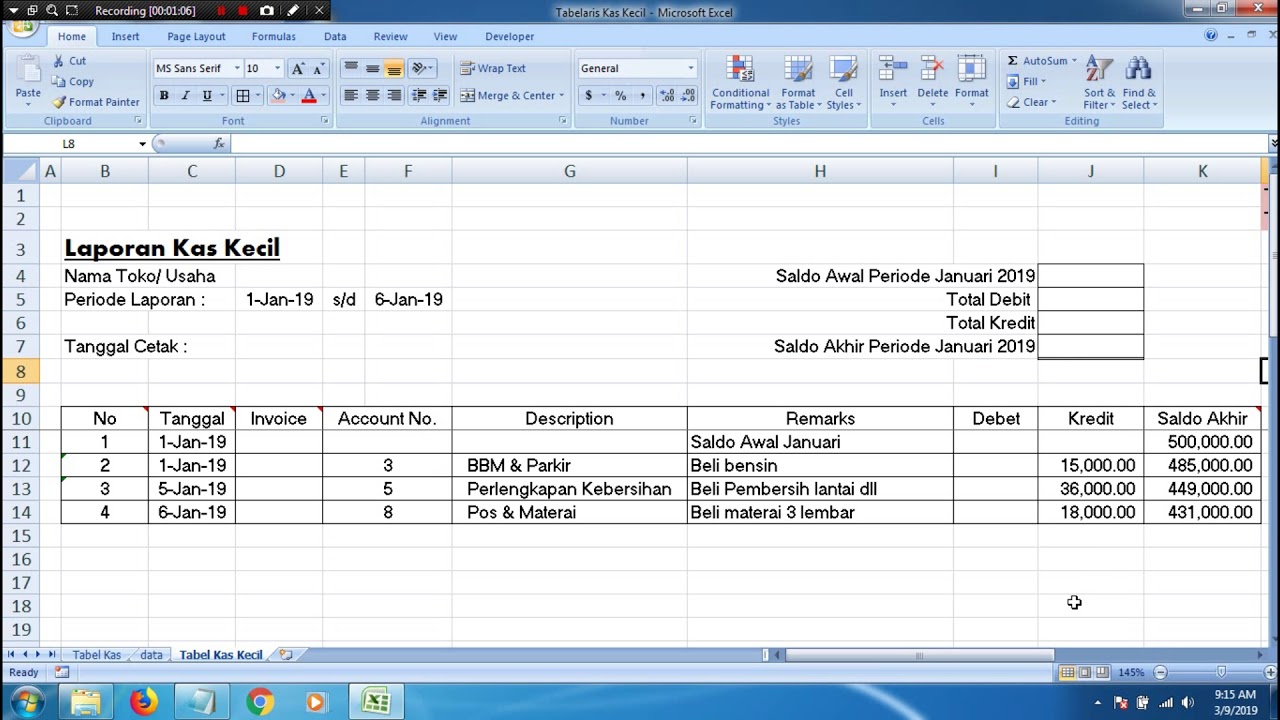 Kas Kecil Atau Petty Cash Excel Menampilkan Saldo Dan Periode