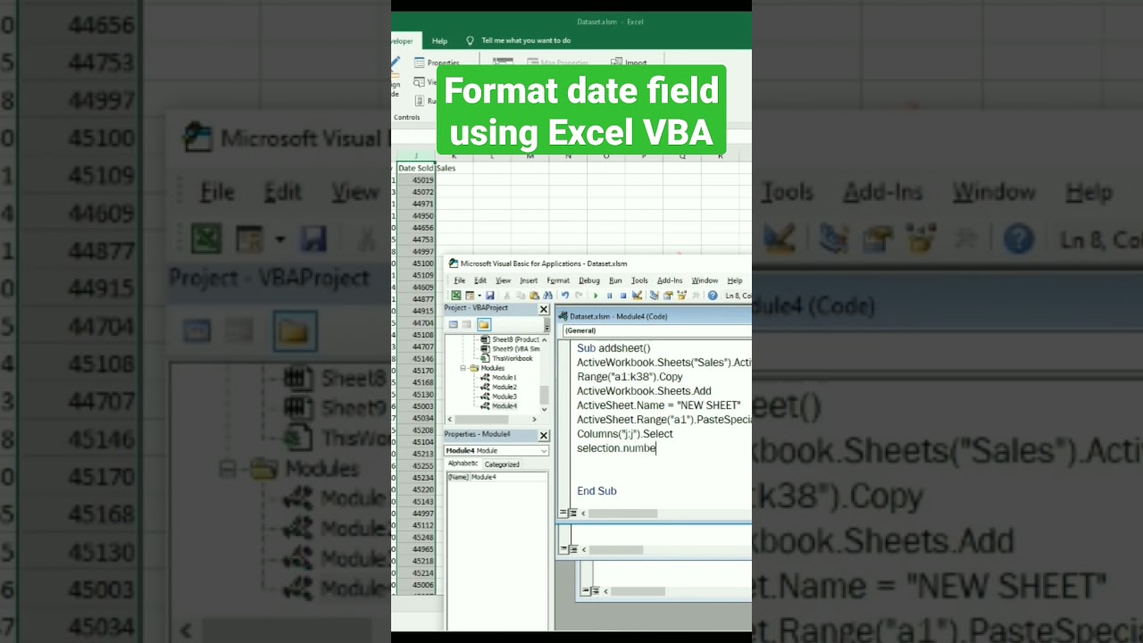 Format date field using Excel VBA