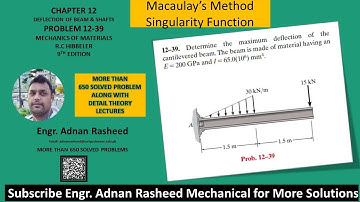 12-39  Deflection of Beams & Shafts | Singularity Functions |  Mechanics of materials RC Hibbeler