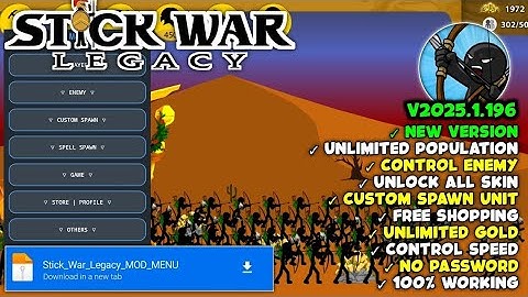 Stick War Legacy MOD MENU v2025.1.196 ⚔️ Unlimited Population | Latest Terbaru