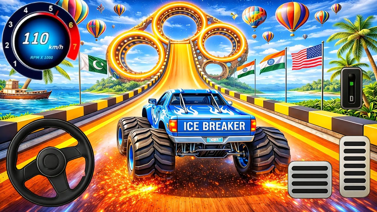 Extreme Aerial Monster Car Stunts – High-Speed Mega Ramp Race 3D – Android Gameplay #4