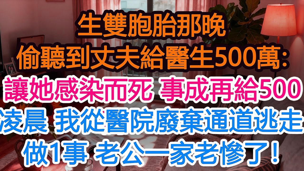 生雙胞胎那晚，我偷聽到丈夫給醫生500萬：讓她感染而死，事成之后还有500万，凌晨 我從醫院廢棄通道逃生，做1事 老公一家老慘了！#為人處世 #正能量 #故事分享 #生活經驗 #情感