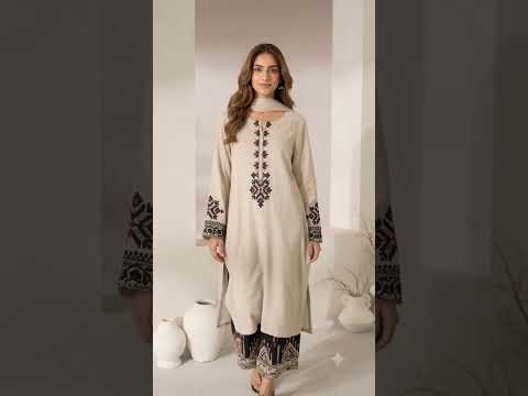 Beige Cotton 3-Piece Embroidered Coord Set