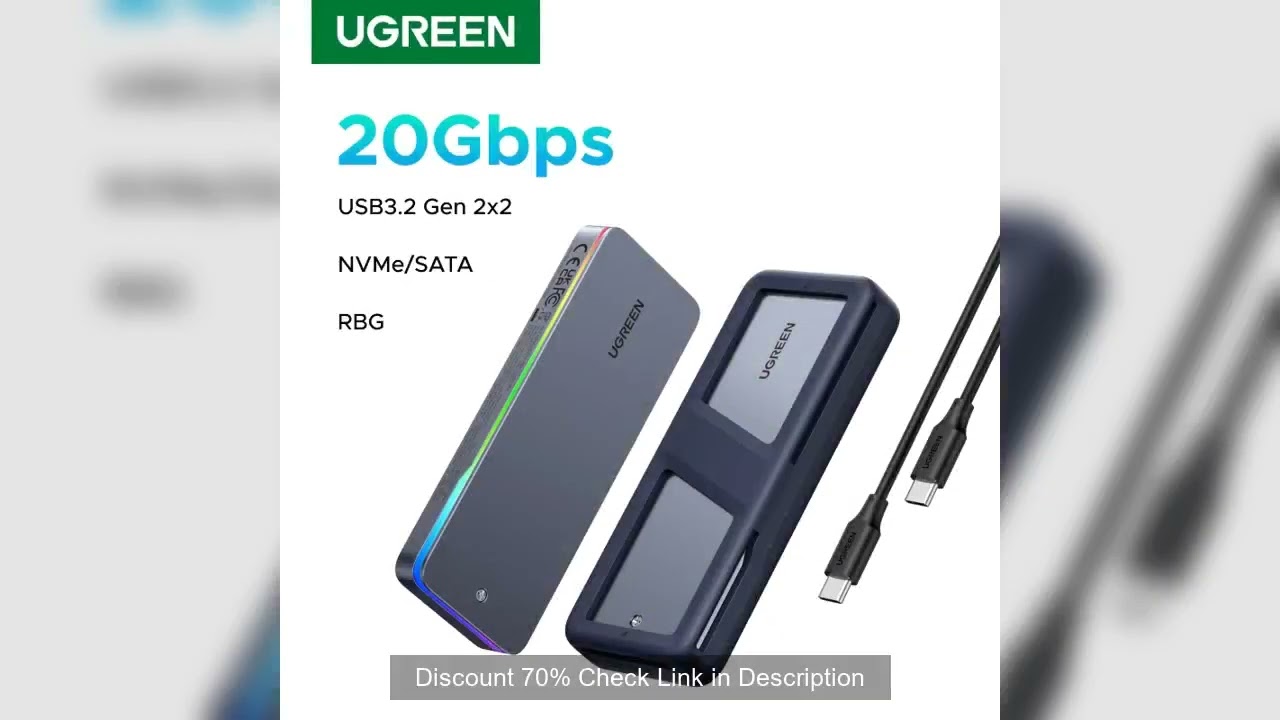 UGREEN 20Gbps M.2 SSD Case NVMe SATA SSD Enclosure Adapter USB 3.2 Gen2 External Enclosure Supports