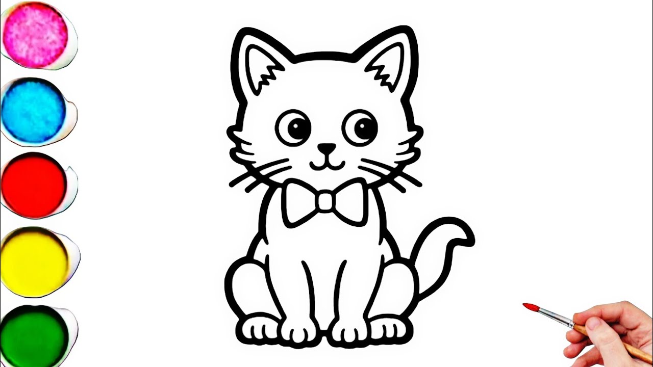 Красивый рисунок кошки, раскраска для детей и малышей_ Детское искусство